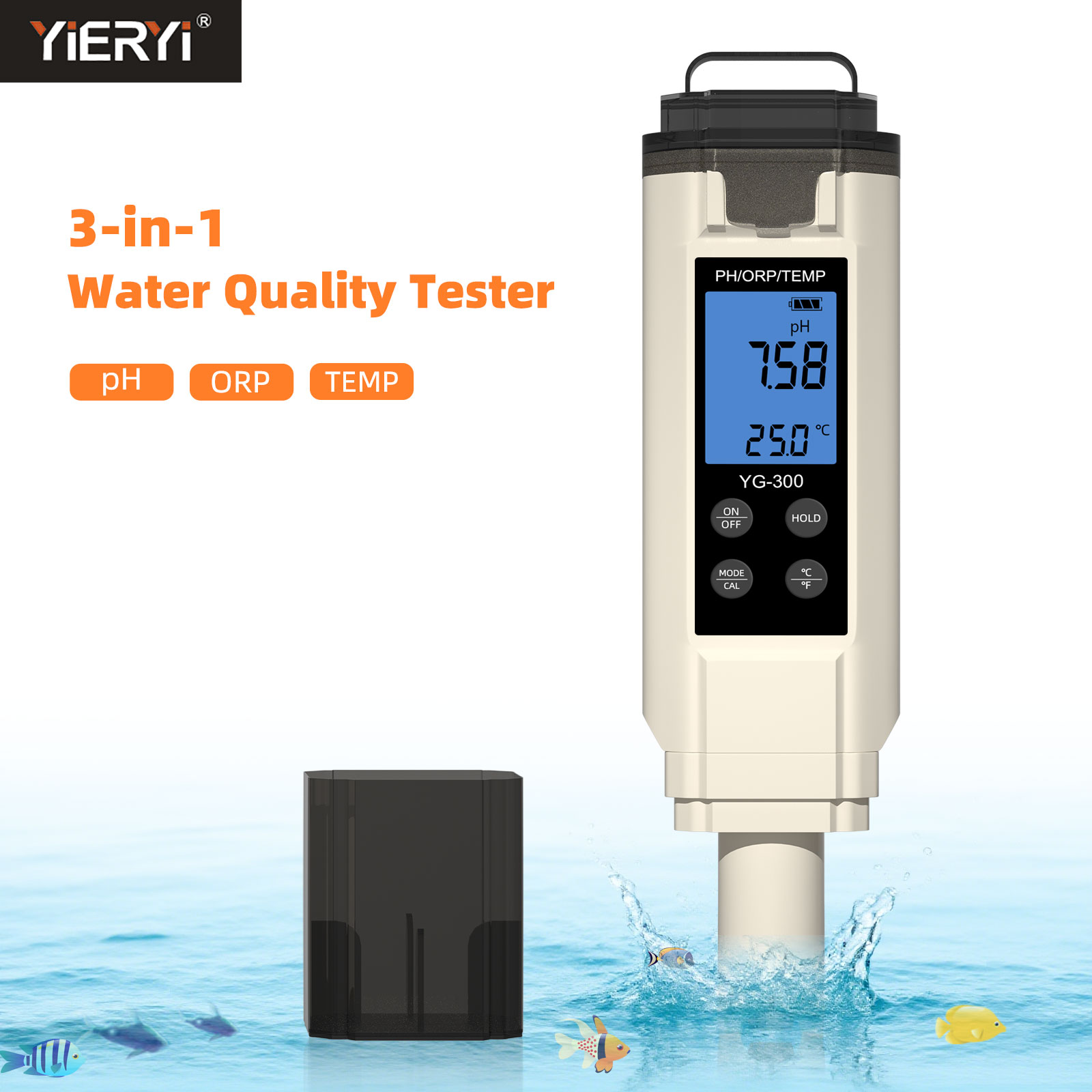 Ph Meter Digital Water Tester - Yieryi Digitales 3-in-1 PH/ORP/Temperaturmessgerät ±1200 mV