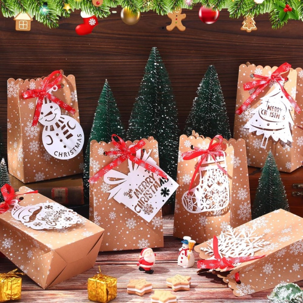 Packaging - 6/12 Stück Weihnachts-Schneeflocken-Geschenkboxen aus Papier mit