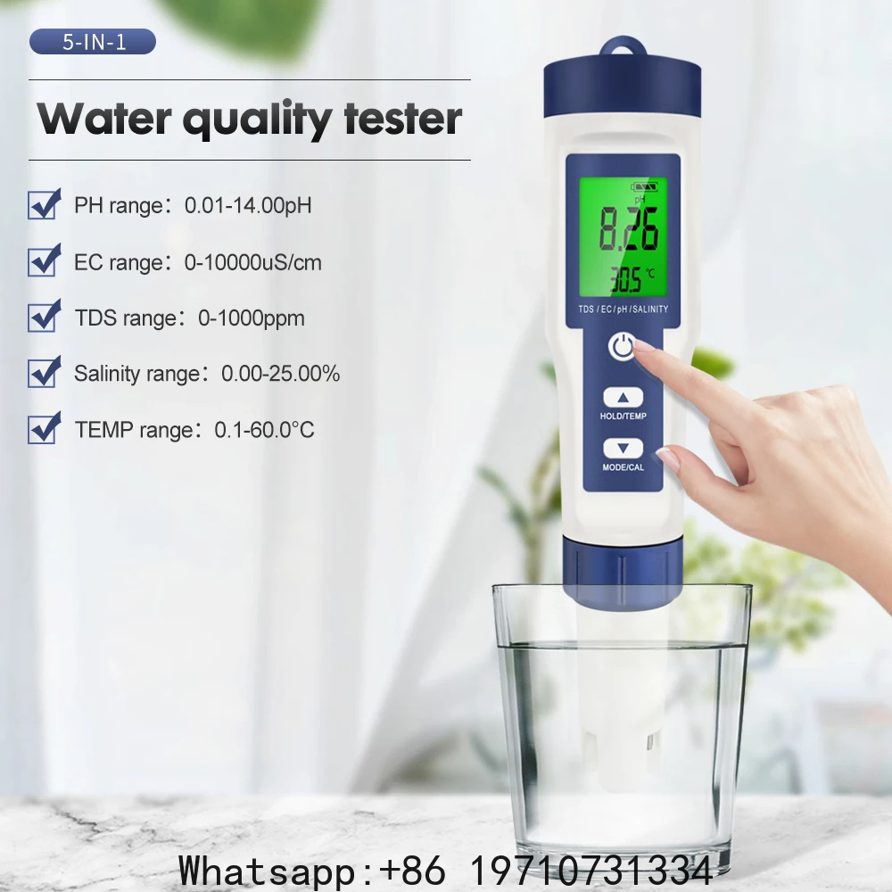 Ph Meter Digital Water Tester - 5-in-1-Digital-PH-Meter, TDS-EC-Salzgehalt-Temperaturmessgerät, Leitfähigkeitsmessgerät, Filterreinheits-Wasserqualitätsdetektor